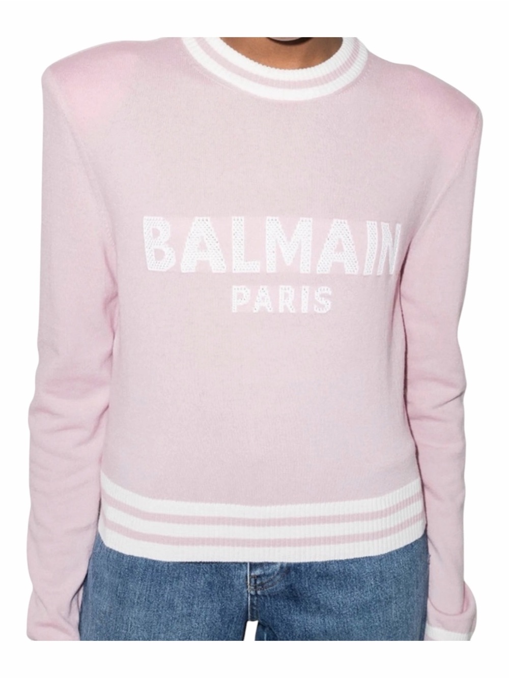 Balmain Light Pink Logo- Embroidered Light Wool-Cashmere Blend Knit Jumper